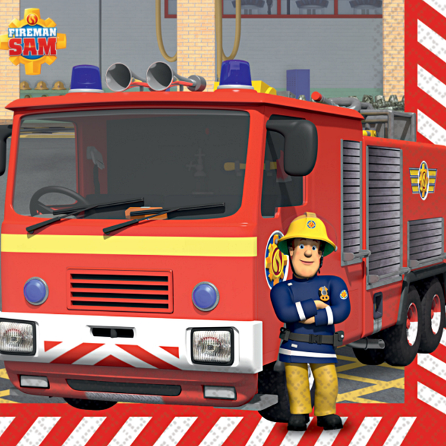 Servetten met brandweerman sam en zijn brandweerwagen