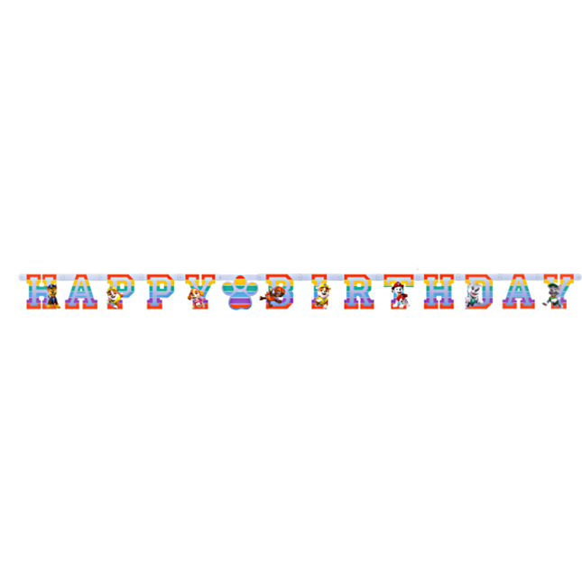 Slinger met de tekst happy birthday van paw patrol