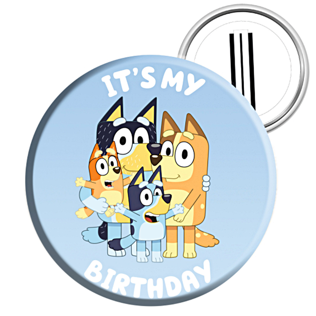 Button van bluey met de tekst its my birthday