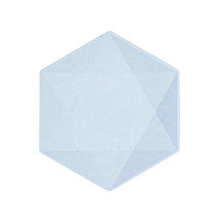 Lichtblauwe bordjes in de vorm van een hexagon