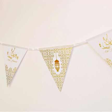Slinger ‘Eid Mubarak’ Wit Goud Papier - 3 Meter