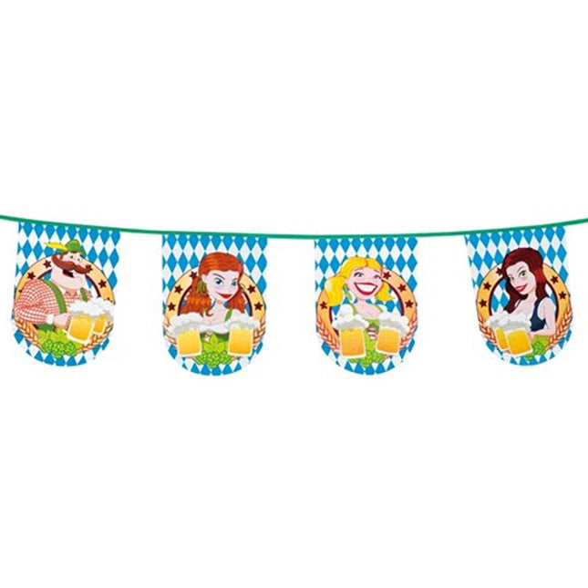 Vlaggenlijn Bavaria Bier met vlaggetjes in de kleuren blauw en wit en figuren erop