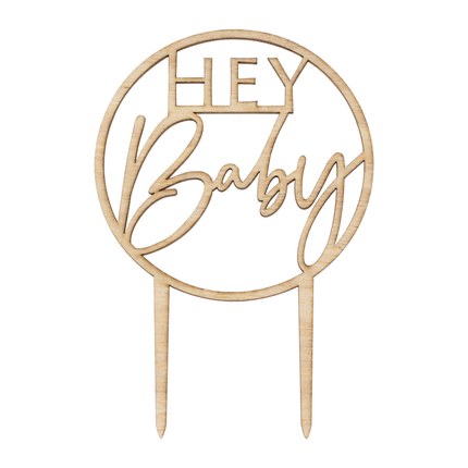 houten taarttopper met tekst Hey Baby