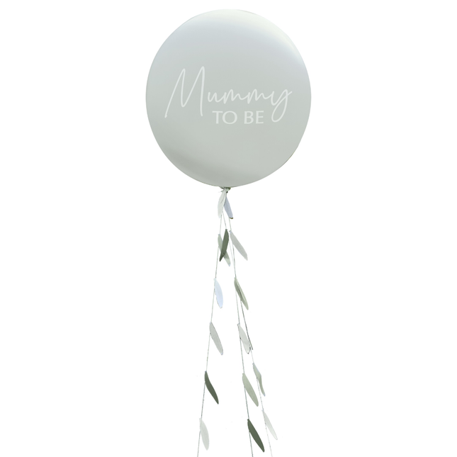 Sagegroene reuzeballon met ballonstaart met bladeren erop