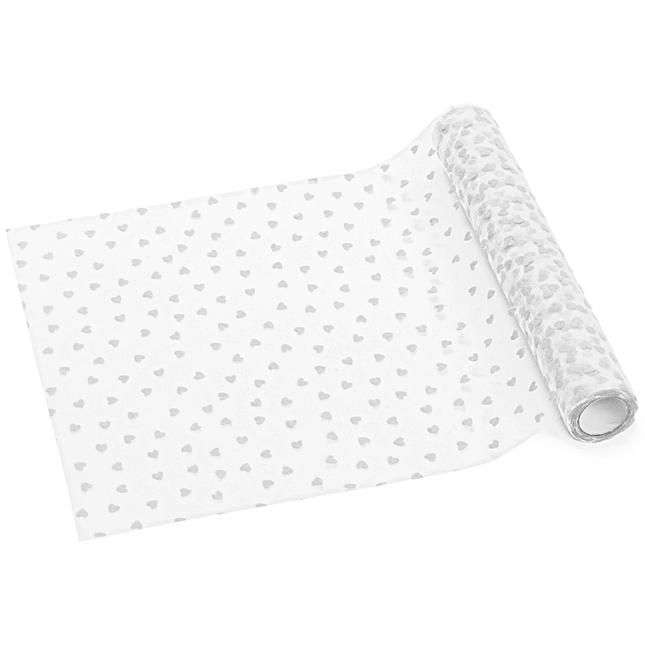 tafelloper tule met witte hartjes