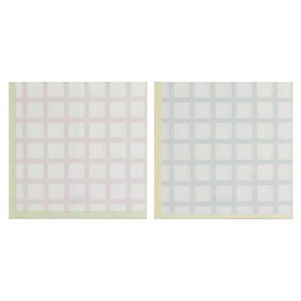 Servetten met geblokte print in het roze, groen, blauw en geel
