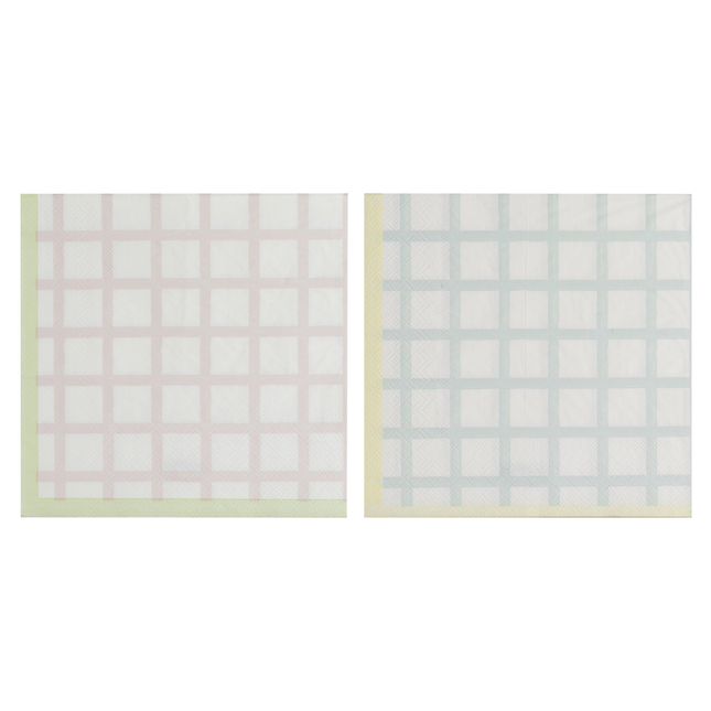 Servetten met geblokte print in het roze, groen, blauw en geel