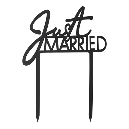 Taart topper in het zwart met de tekst just married