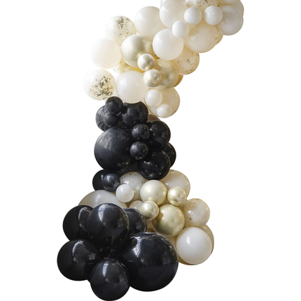 zwart met champagne en goudkleurige ballonnenboog