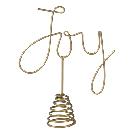 Gouden kerstboom piek met de tekst joy