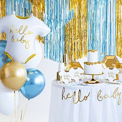 gouden en blauwe babyshower versiering