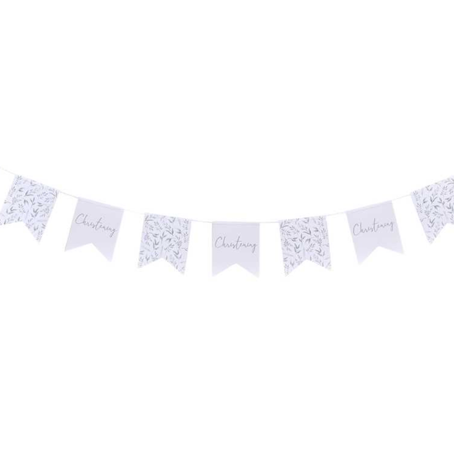 Slinger met botanische print en wit christening
