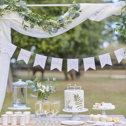 Slinger met botanische print en wit christening