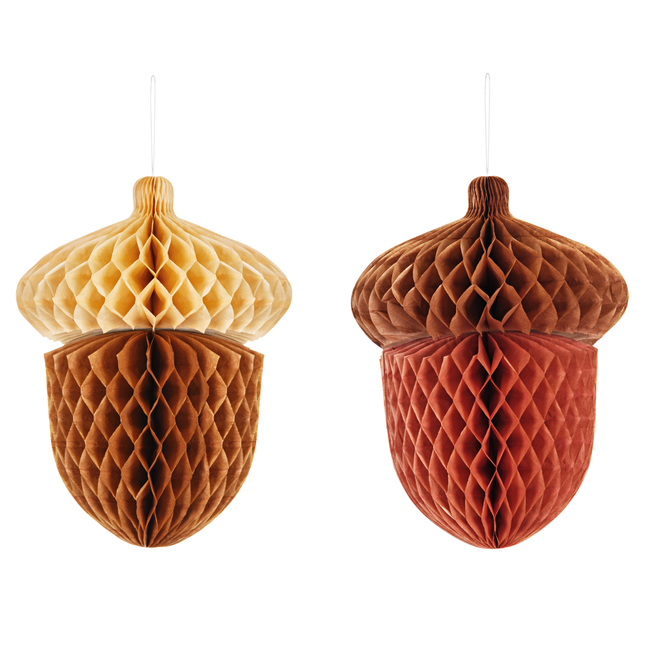 papieren hangers eikels bruin en creme