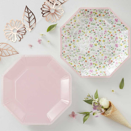 Bordjes Roze Goud Bloemen - 8 stuks
