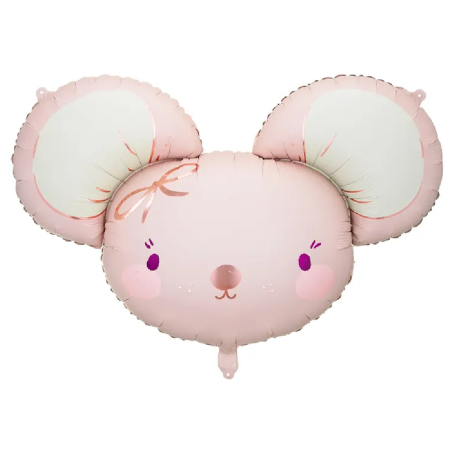 Folieballon van een lichtroze muisje met rose gouden en beige details