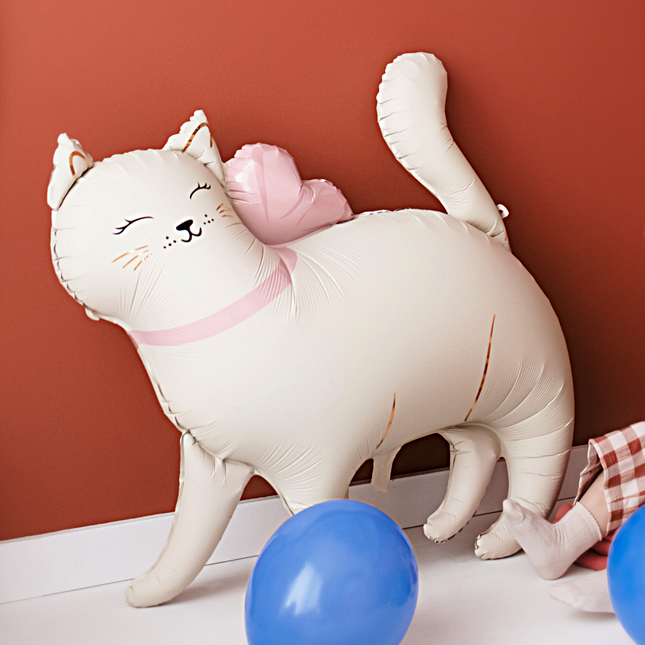 folieballon kat creme en roze