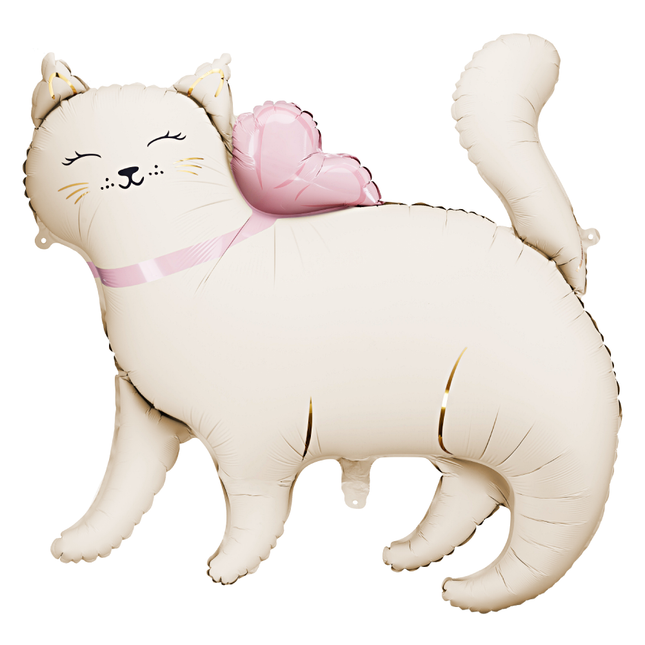 folieballon kat creme en roze