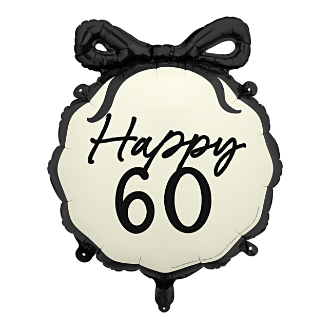 creme en zwarte ballon met een strik en de tekst happy 60