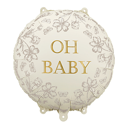 folieballon babyshower beige en grijze bloemen