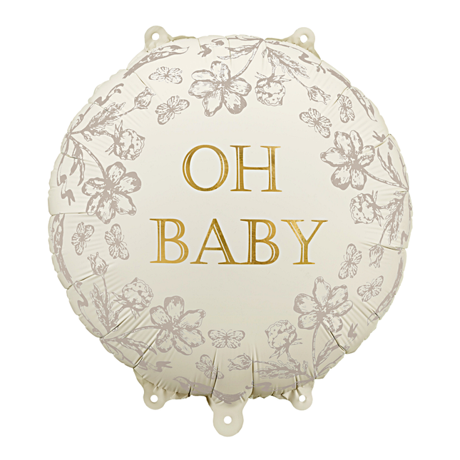 folieballon babyshower beige en grijze bloemen