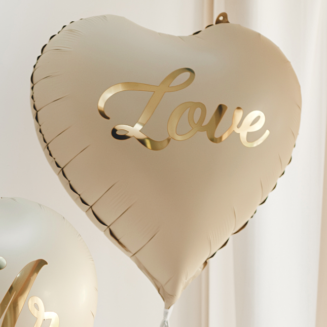Folieballon Hart Love - Beige & Goud