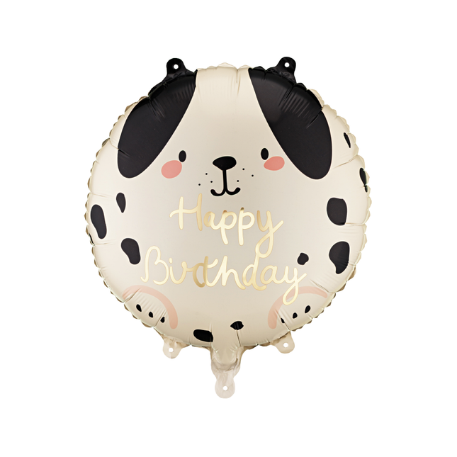 Folieballon Happy Birthday Hond - Crème & Zwart