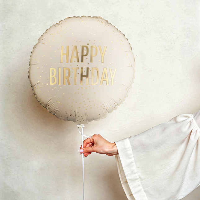 Folieballon Happy Birthday - Crème & Goud - 45 CM