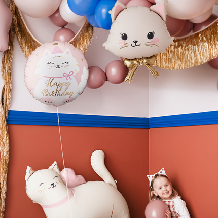 Folieballon Kat met Strik – Roze & Crème – 50 x 60 CM