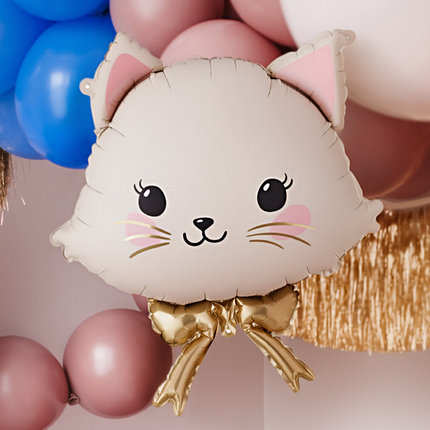 Folieballon Kat met Strik – Roze & Crème – 50 x 60 CM