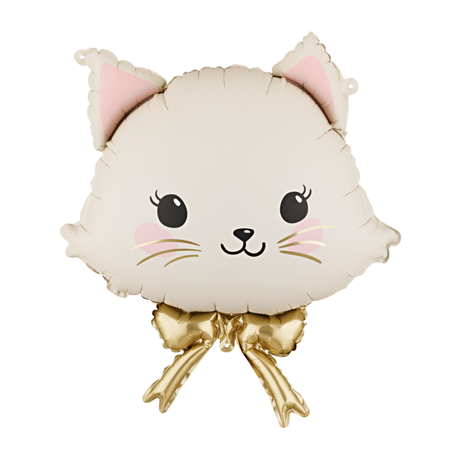 Folieballon Kat met Strik – Roze & Crème – 50 x 60 CM
