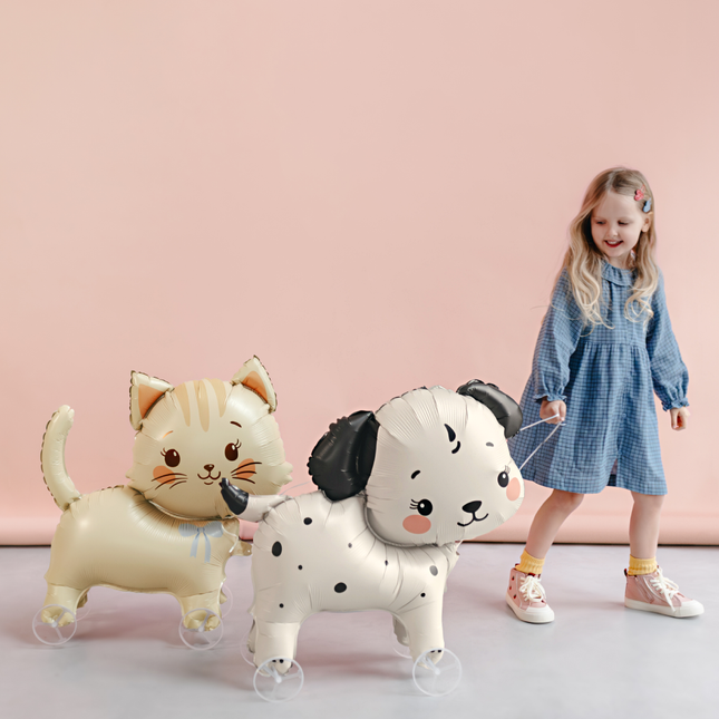 Folieballon met Wieltjes – Hond - Beige & Zwart