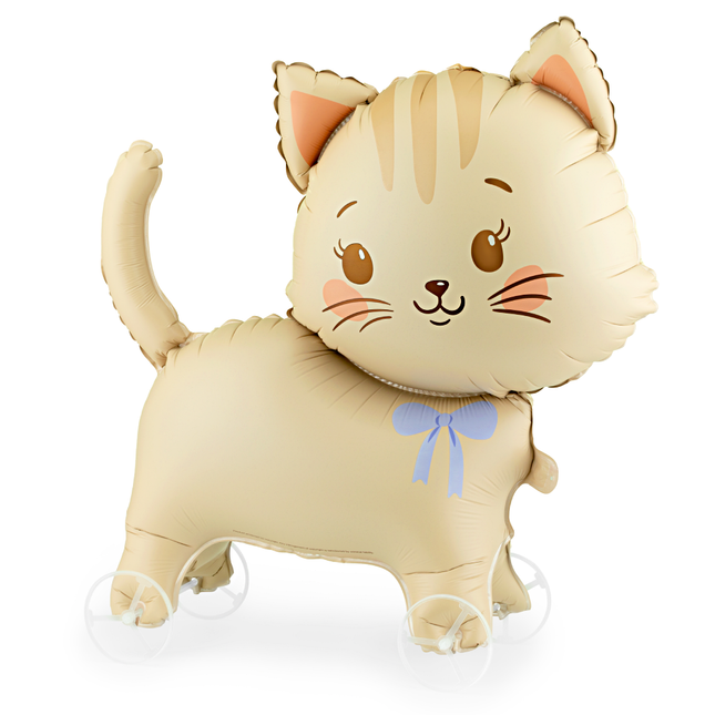 Folieballon met Wieltjes - Kat Beige