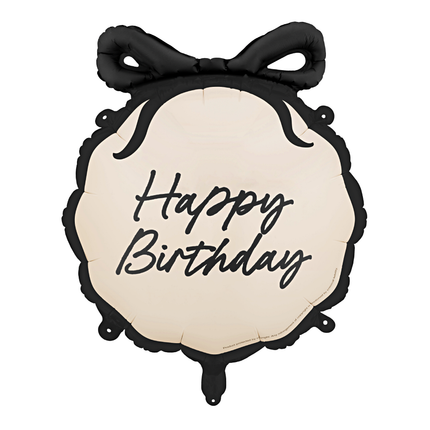 Folieballon Happy Birthday - Zwart & Creme met Strik