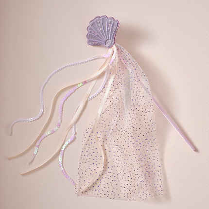 toverstaf met een paarse schelp en holografische met roze pailletten