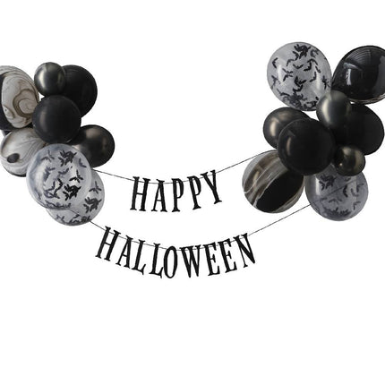 happy halloween slinger tussen twee zwarte ballonnenbundels