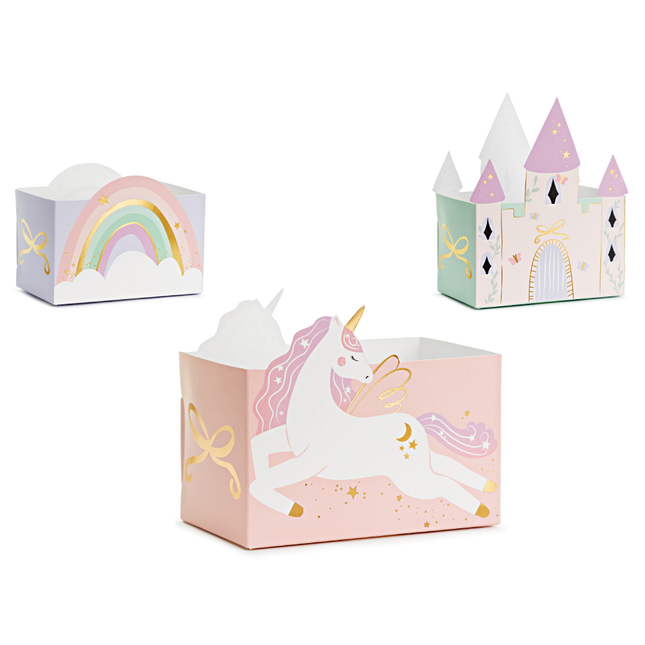 snack bakjes kasteel, eenhoorn en regenboog