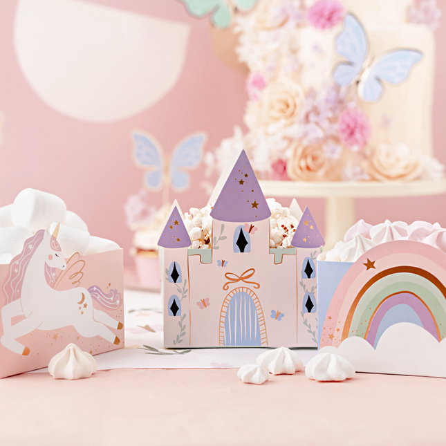 snack bakjes kasteel, eenhoorn en regenboog