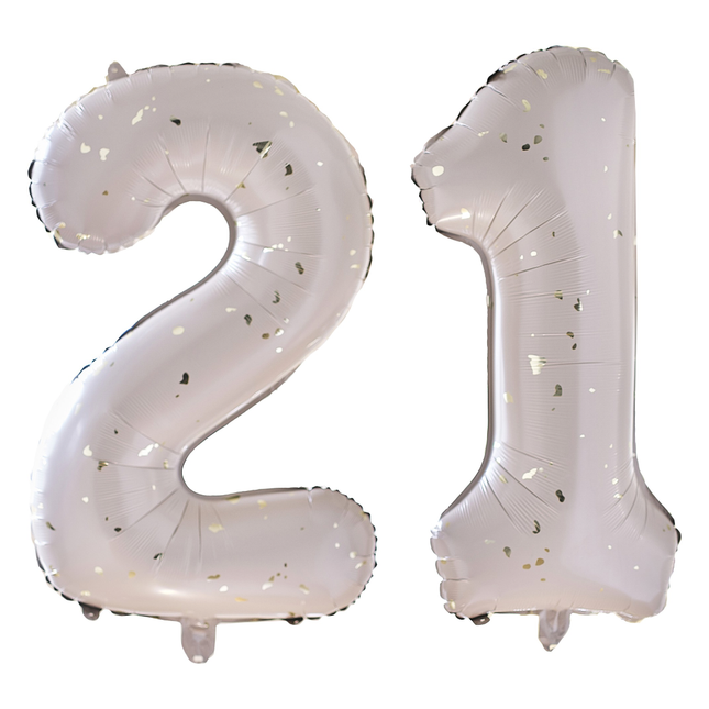 Cijferballonnen 21 in het nude met gouden spikkels