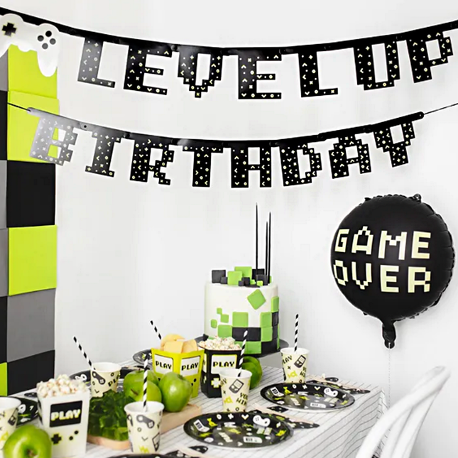 Zwart met groene slinger level up birthday gamer