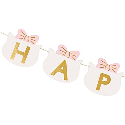 slinger met gouden letters happy birthday en kat vormige vlaggetjes