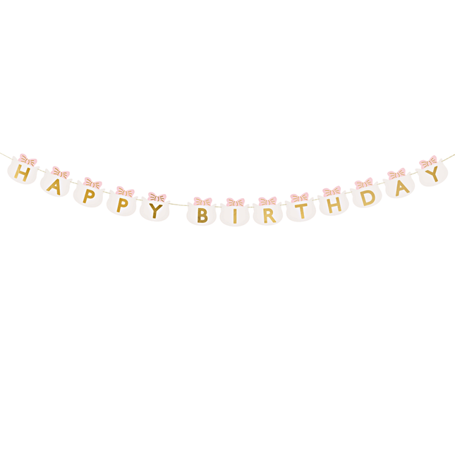 slinger met gouden letters happy birthday en kat vormige vlaggetjes