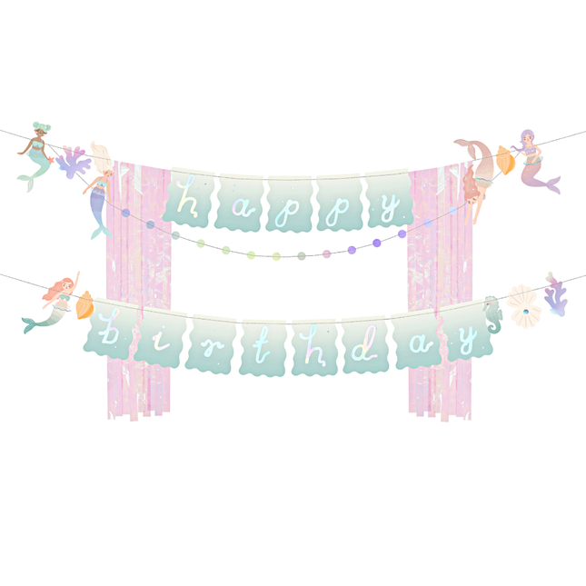 letterbanner met zeemeerminnen en de tekst happy birthday