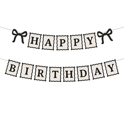 Letterbanner Happy Birthday - Zwart & Creme Strikjes