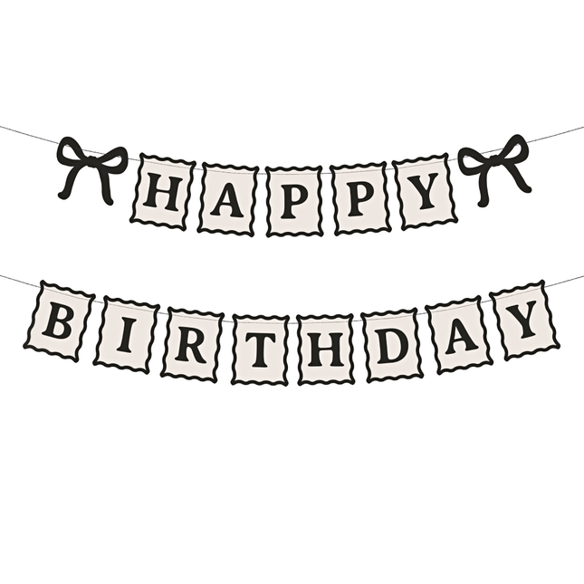 Letterbanner Happy Birthday - Zwart & Creme Strikjes