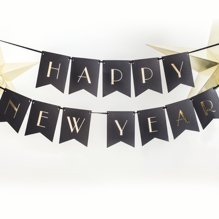 Zwarte met gouden slinger happy new year