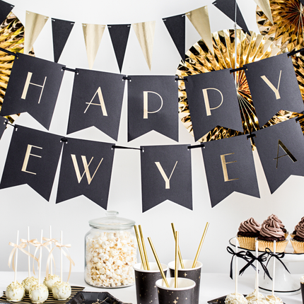 Zwarte met gouden slinger happy new year
