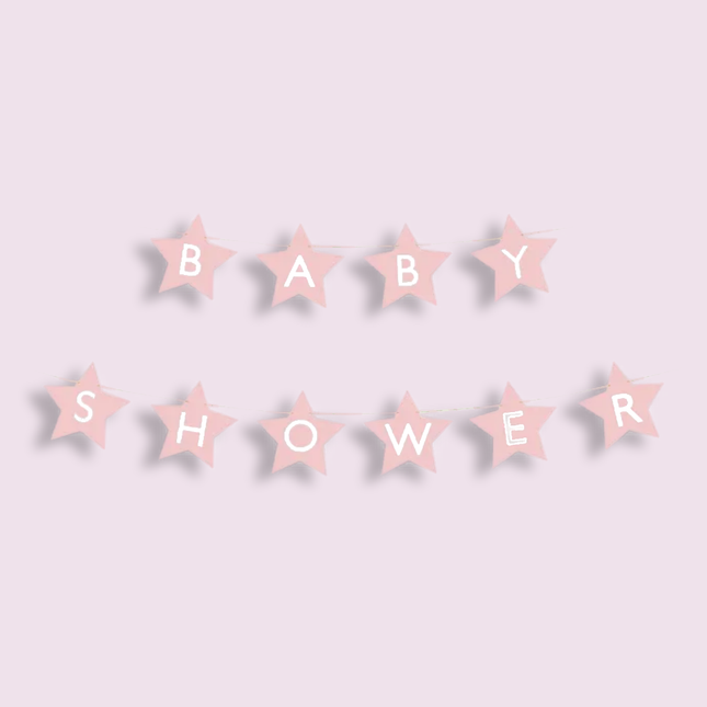 Slinger met roze sterren en de witte tekst babyshower