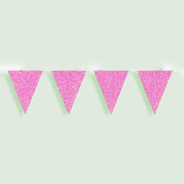 Roze vlaggetjes met glitters