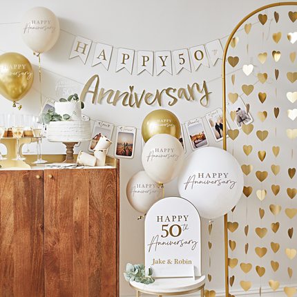 50 jaar getrouwd versiering wit en goud